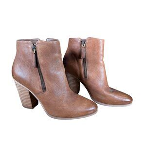 Michael Kors Brown Leather Ankle Booties With Zipper Closure & Stacked Heel 7.5M